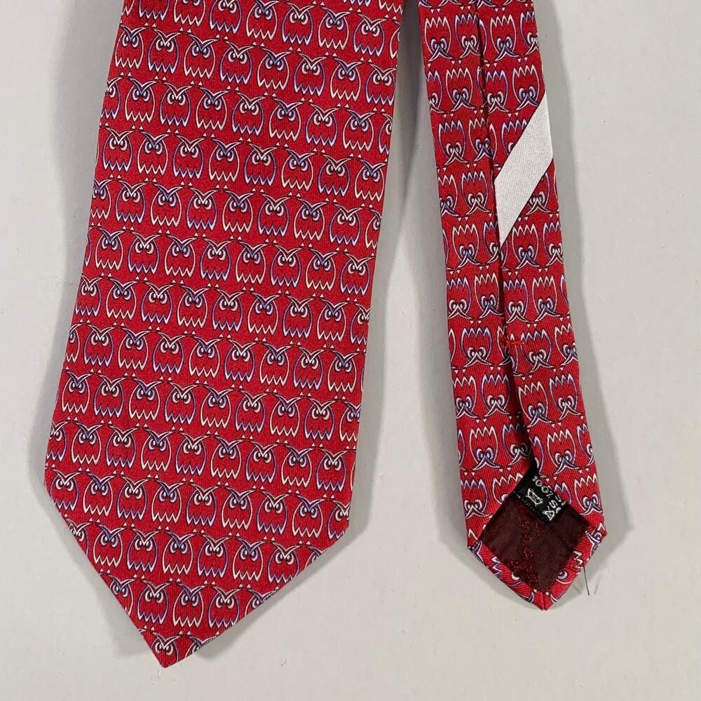SALVATORE FERRAGAMO Red Blue Owls Silk Tie